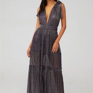 Sabina Musayev Metallic Purple Tiered Midi Dress